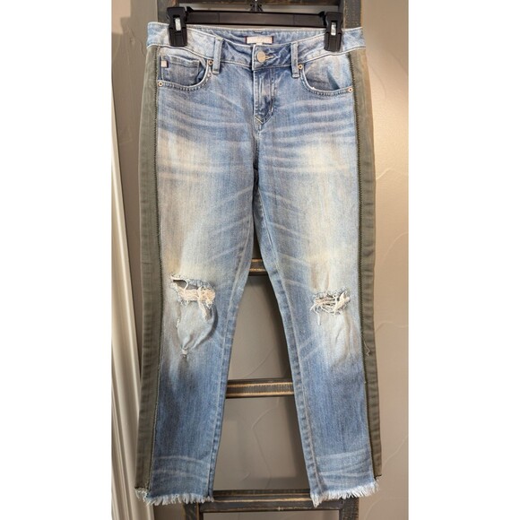 Dear John "Erin Slim Straight" Jeans Distressed Women’s Size 26 Striped Sides - Picture 1 of 12